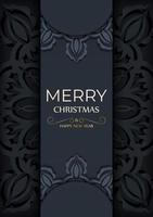 Holiday card Merry christmas in dark blue color with luxury blue pattern vector