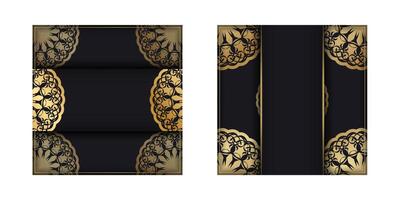 Black postcard with luxurious gold pattern prepared for typography. vector