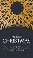 Brochure merry christmas dark blue with winter gold pattern vector