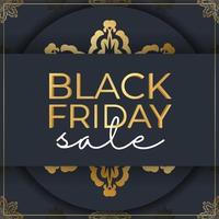 Baner Template For Black Friday In Dark Blue With Geometric Gold Pattern vector