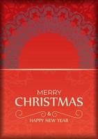 Red Color Merry Christmas Holiday Flyer with Winter Burgundy Ornament vector