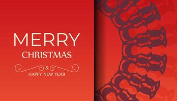 Greeting Flyer Template Merry Christmas and Happy New Year Red Color with Vintage Burgundy Ornament vector