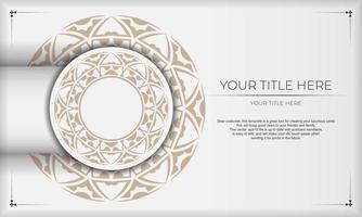 Print-ready postcard design with Greek ornaments. White background with vintage ornaments and place for your text and logo. vector