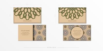 Template for print design of business cards in beige color with luxurious ornaments. Vector Business card preparation with place for your text and abstract patterns.