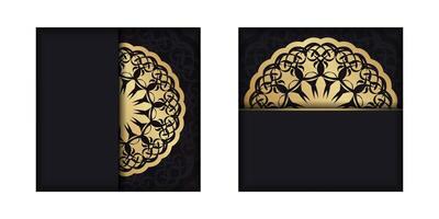 Black postcard with luxurious gold pattern for your design. vector