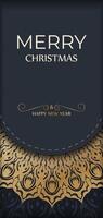 Template greeting card Happy New Year in dark blue color with luxurious gold ornaments vector
