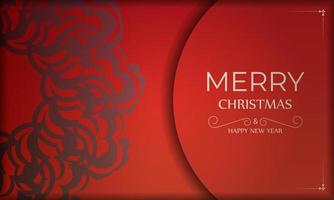 Holiday card Merry Christmas and Happy New Year Red color with abstract burgundy ornament vector