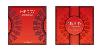 Merry Christmas Red Color Greeting Flyer Template with Abstract Burgundy Ornament vector