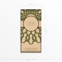 Template for print design postcards in Beige color with mandala patterns. Vector Preparation of invitation card with place for your text and abstract ornament.