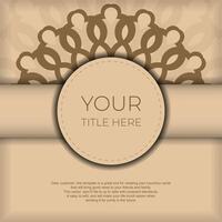 Beige color card design with mandala patterns. Invitation card design with space for your text and abstract ornament. vector