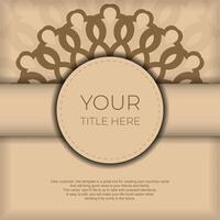 Beige color card design with mandala patterns. Invitation card design with space for your text and abstract ornament. vector