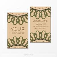 A set of beige business cards with luxurious ornaments. Print-ready business card design with space for your text and abstract patterns. vector