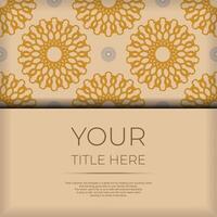 Ready-to-print design of a postcard in Beige color with mandala patterns. Invitation card template with place for your text and abstract ornament. vector