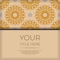 Ready-to-print design of a postcard in Beige color with mandala patterns. Invitation card template with place for your text and abstract ornament. vector