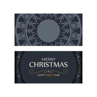Dark blue Happy New Year greeting card template with winter blue pattern vector