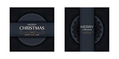 Two black and white christmas cards with ornate designs vector
