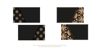 Business card template in black color with light brown vintage ornament vector