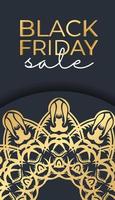 Poster for black friday dark blue with geometric gold ornament vector