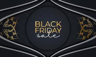 Baner template Black Friday in dark blue with abstract gold ornament vector