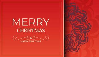 Brochure Merry Christmas and Happy New Year Red color with luxury burgundy ornament vector