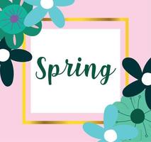 hello spring, frame lettering flowers bloom decoration vector