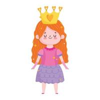 Linda princesita con corona de dibujos animados sobre fondo blanco. vector