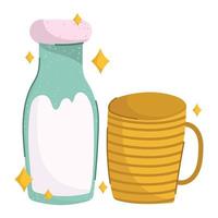 breakfast milk bottle and cup cute food fresh cartoon on white background vector