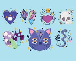 magic fairytale icons cat skull potion snake and mushroom vector