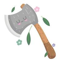 camping ax tool with leaf flowers in cartoon style vector