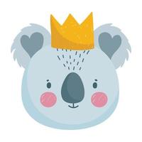 lindo animal de cabeza de koala con personaje de dibujos animados de corona vector