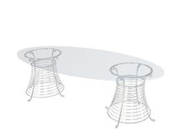 mesa de comedor ovalada de vidrio transparente, ilustración 3d foto