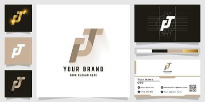 Letter PT or PJ monogram logo with business card design vector