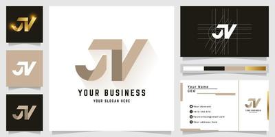 Letter JN or JV monogram logo with business card design vector