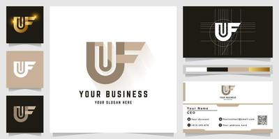 Letter UF or NUF monogram logo with business card design vector