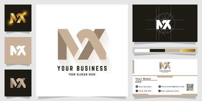 Letter MX or NX monogram logo with business card design vector