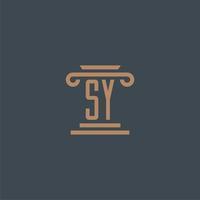 SY initial monogram for lawfirm logo with pillar design vector