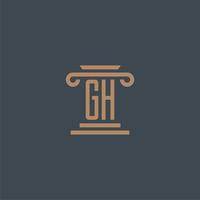 monograma inicial gh para logotipo de bufete de abogados con diseño de pilar vector