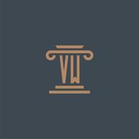 vw monograma inicial para logotipo de bufete de abogados con diseño de pilar vector