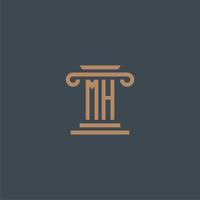 MH initial monogram for lawfirm logo with pillar design vector