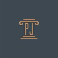 PJ initial monogram for lawfirm logo with pillar design vector