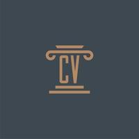 monograma inicial cv para logotipo de bufete de abogados con diseño de pilar vector