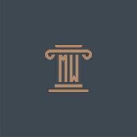MW initial monogram for lawfirm logo with pillar design vector