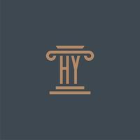 monograma inicial hy para el logotipo de bufete de abogados con diseño de pilar vector