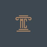 MC initial monogram for lawfirm logo with pillar design vector