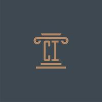 monograma inicial ci para logotipo de bufete de abogados con diseño de pilar vector