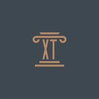 monograma inicial xt para logotipo de bufete de abogados con diseño de pilar vector