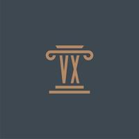 VX initial monogram for lawfirm logo with pillar design vector