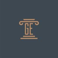 monograma inicial ge para logotipo de bufete de abogados con diseño de pilar vector