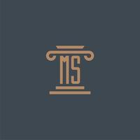 MS initial monogram for lawfirm logo with pillar design vector