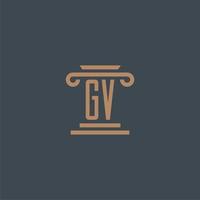 monograma inicial gv para logotipo de bufete de abogados con diseño de pilar vector